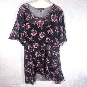 Lane Bryant Peplum Tunic Floral Mesh Sheer 22/24 Black Womens